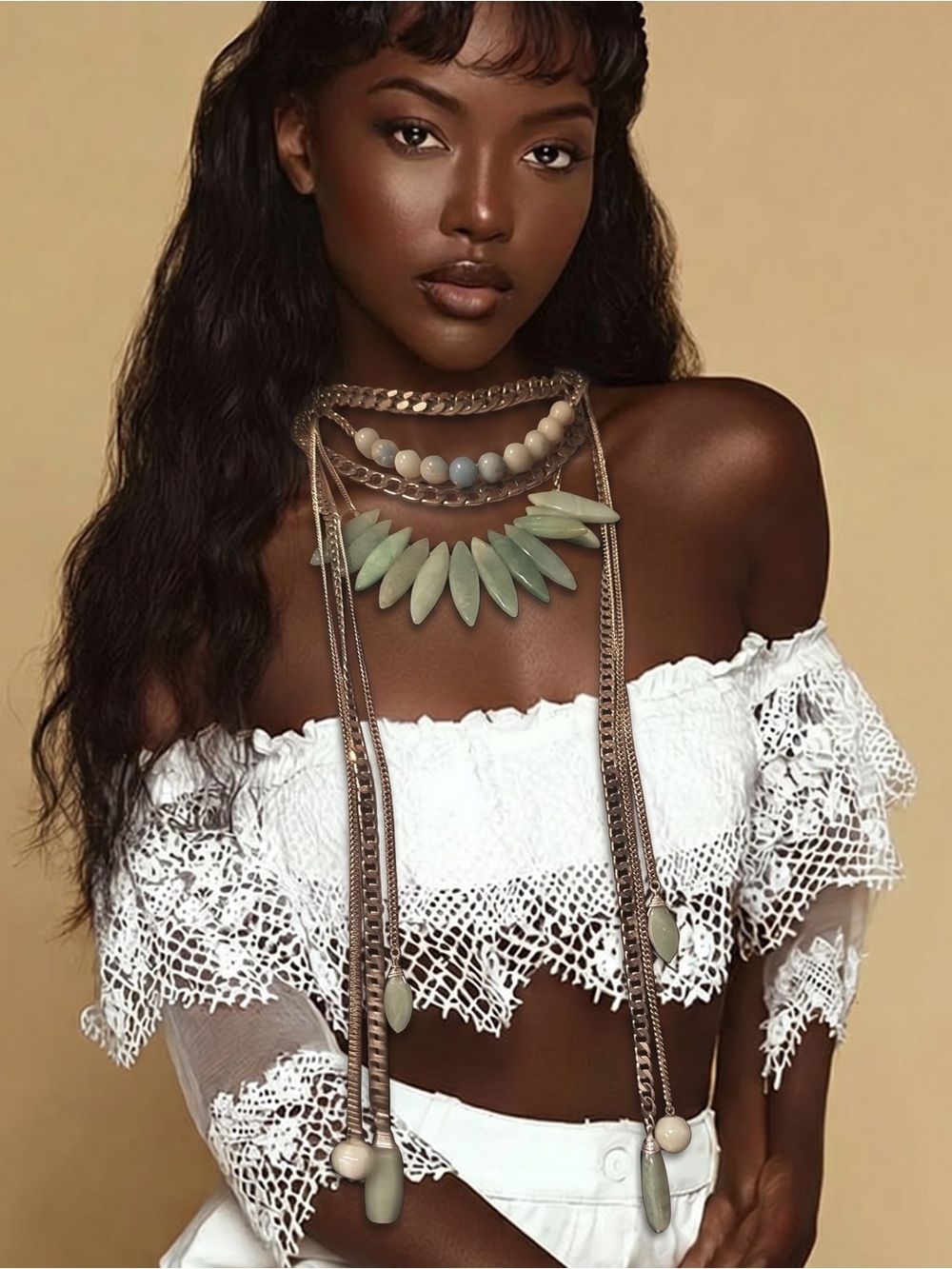 Chic Layered Mint Statement Necklace